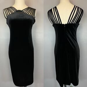 Nicole Miller Studio Black Velour Stretch Velvet Bodycon Sleeve Dress Small Med